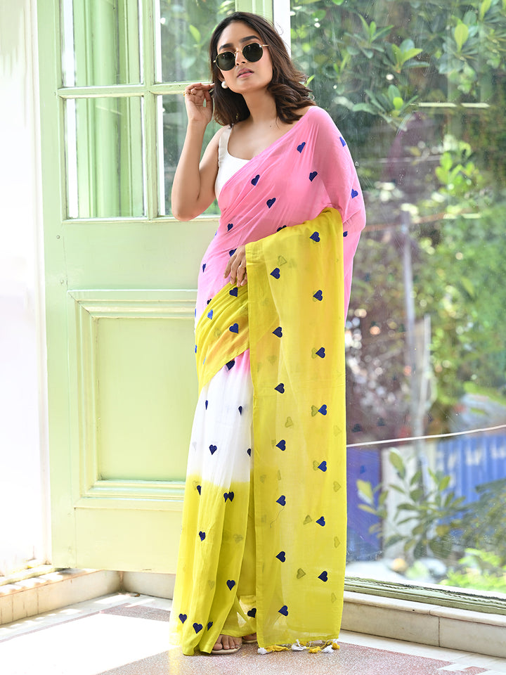Azure Bloom Pink Mulmul Cotton Saree