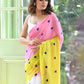 Azure Bloom Pink Mulmul Cotton Saree