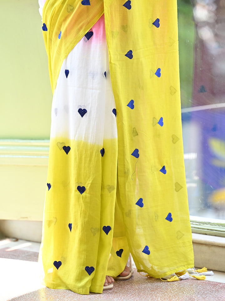 Azure Bloom Pink Mulmul Cotton Saree