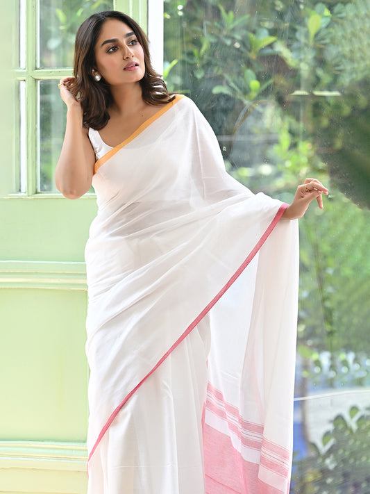 Classic White Pure Cotton Saree