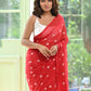 Red Mulmul Cotton Saree
