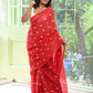 Red Mulmul Cotton Saree