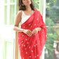 Red Mulmul Cotton Saree