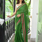 Deep Green Pink Mulmul Cotton Saree