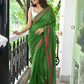 Deep Green Pink Mulmul Cotton Saree