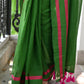 Deep Green Pink Mulmul Cotton Saree