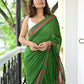 Deep Green Pink Mulmul Cotton Saree