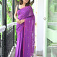 Purple Sequined Mulmul Cotton Saree