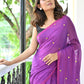 Purple Sequined Mulmul Cotton Saree