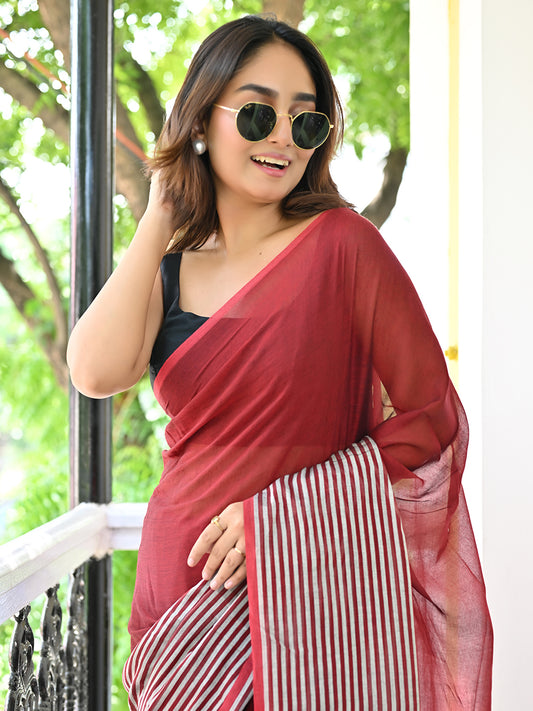 Brown Mulmul Cotton Saree