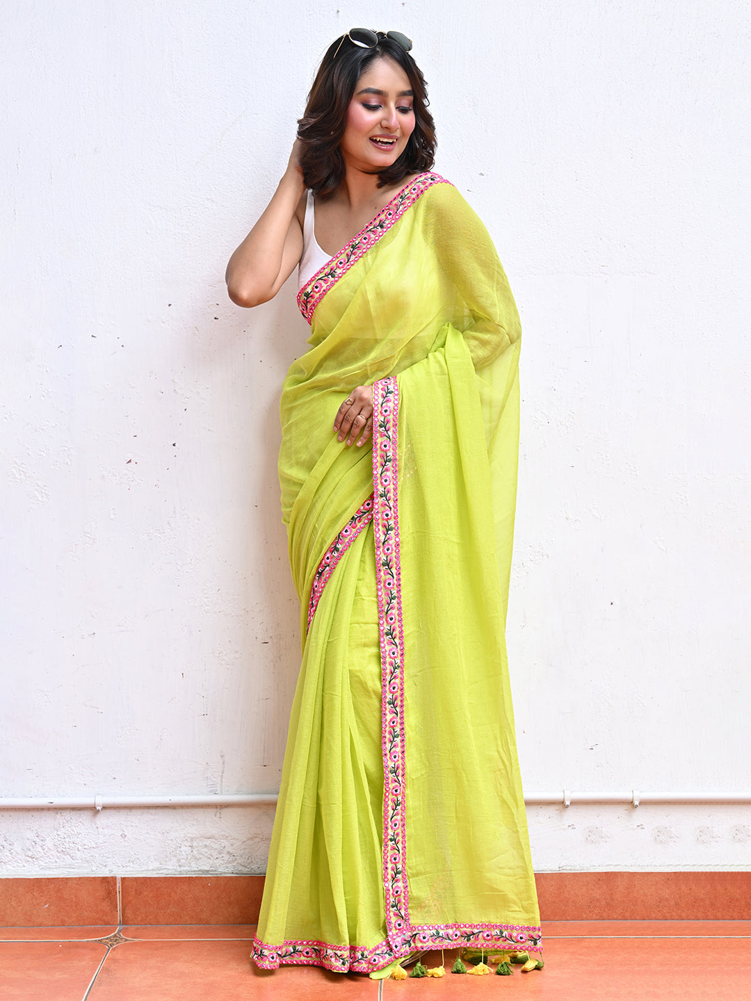 Green Mulmul Cotton Saree