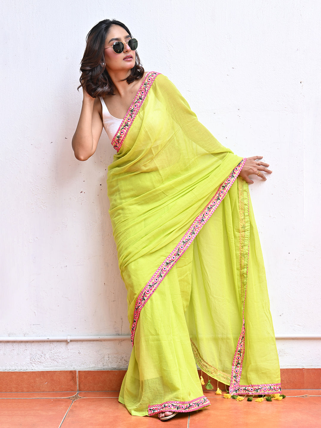 Green Mulmul Cotton Saree