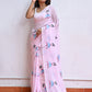 Pink Embroidery Mulmul Cotton Saree
