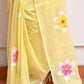 Yellow Hand Painted Mulmul Cotton Saree