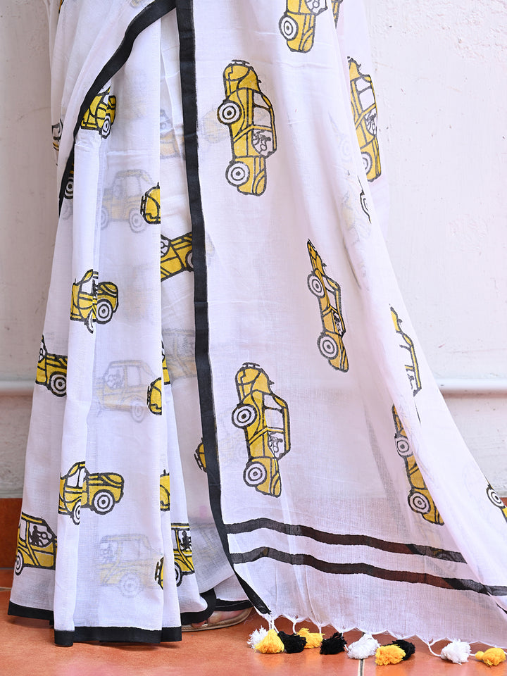 Yellow Taxi Mulmul Cotton Saree