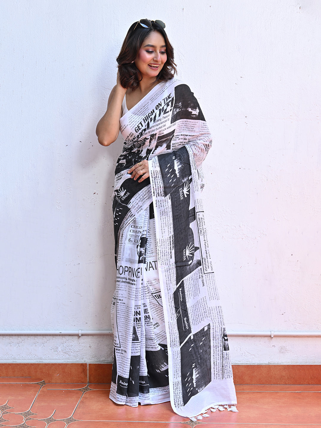 Newspaper Mulmul Cotton Saree