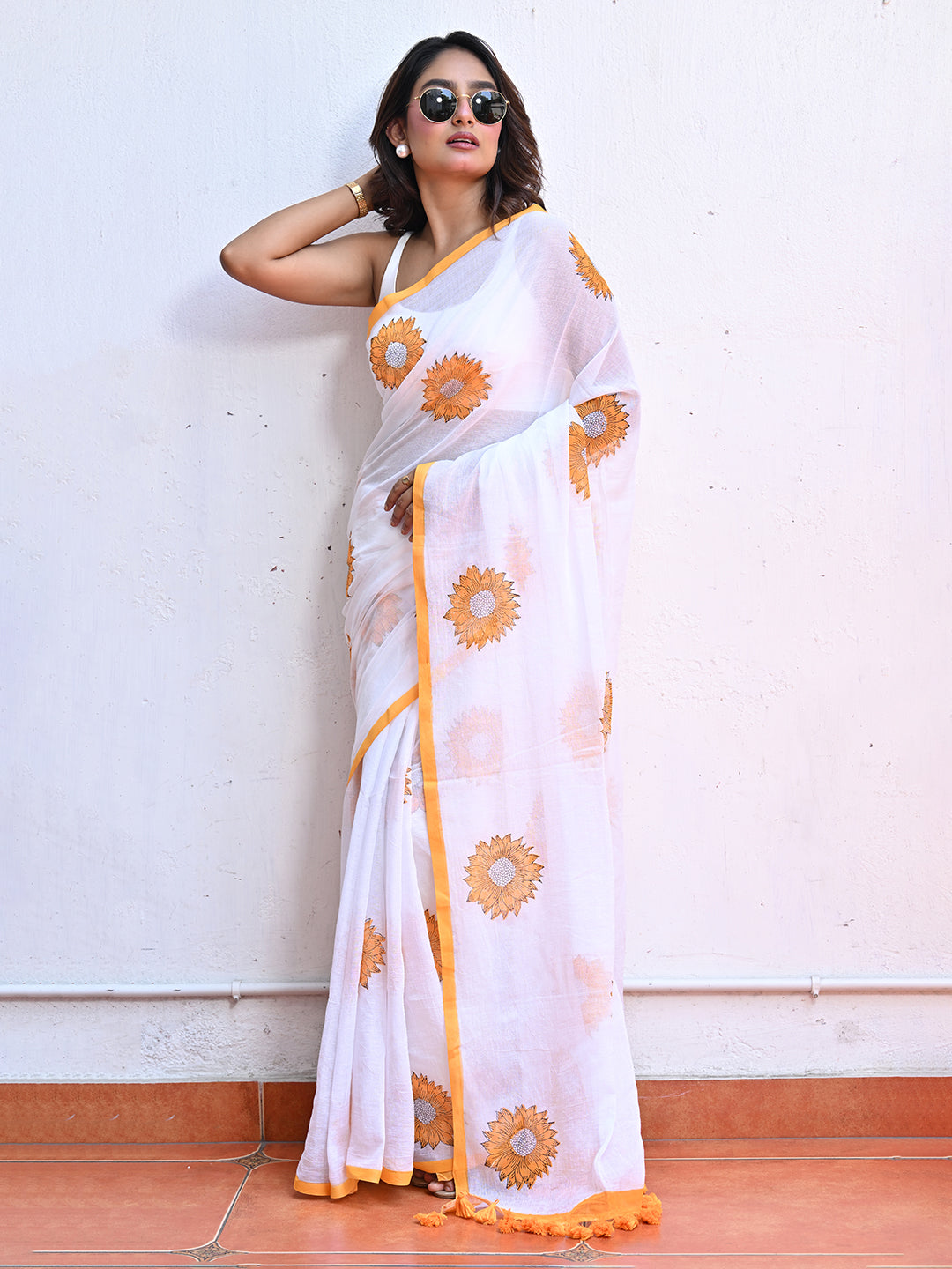 Sunflower Mulmul Cotton Saree