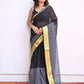 Yellow Striped Mulmul Cotton Saree
