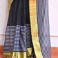 Yellow Striped Mulmul Cotton Saree
