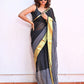 Yellow Striped Mulmul Cotton Saree