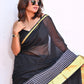 Yellow Striped Mulmul Cotton Saree