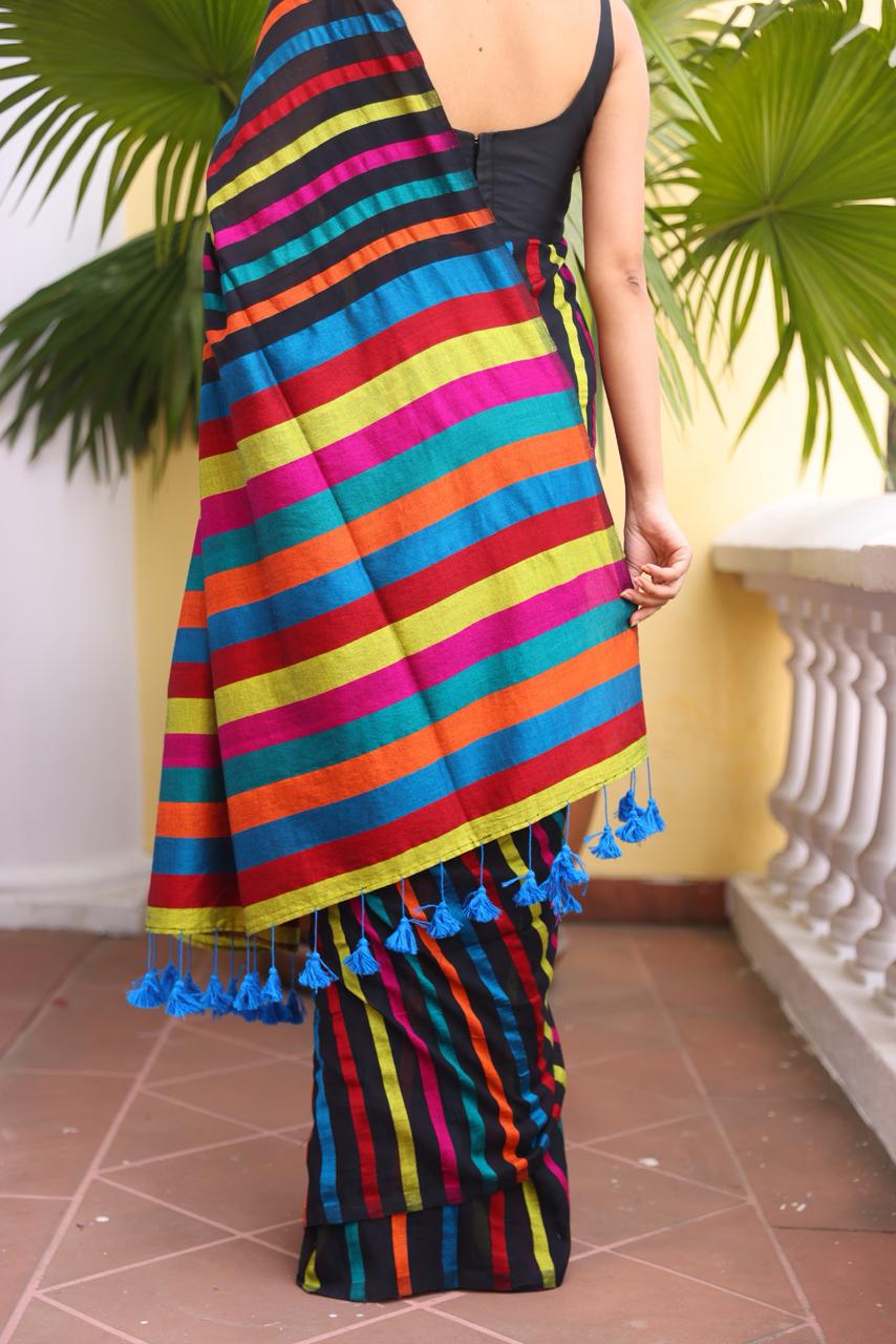 Multicoloured Mulmul Cotton Saree