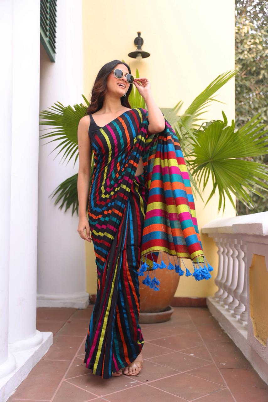 Multicoloured Mulmul Cotton Saree