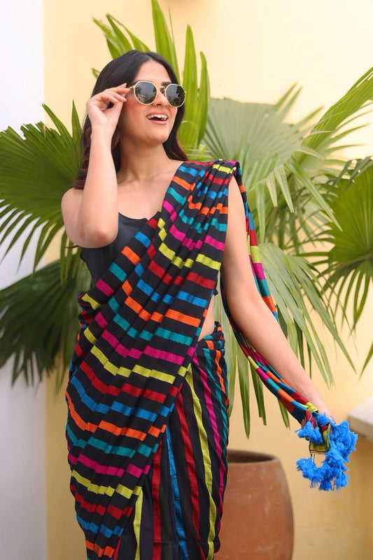 Multicoloured Mulmul Cotton Saree