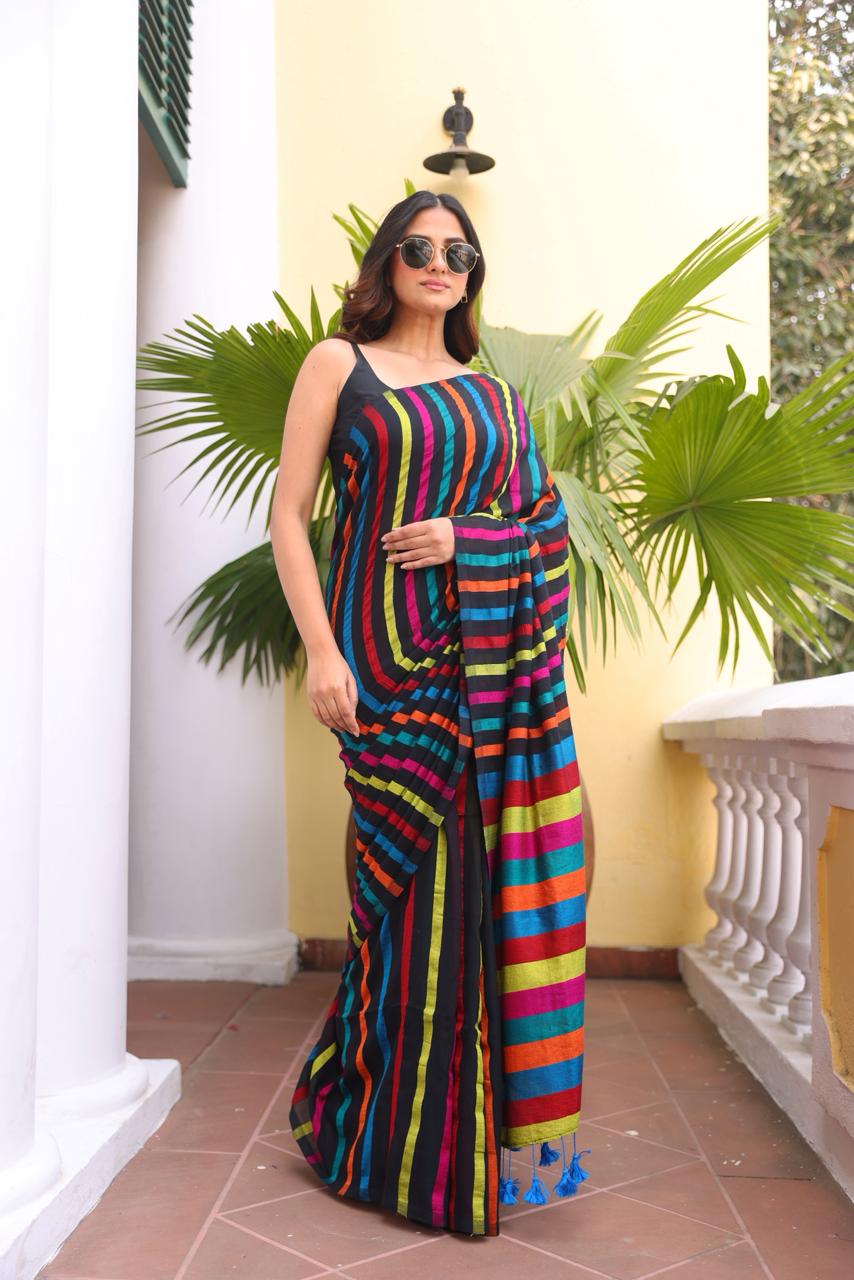 Multicoloured Mulmul Cotton Saree