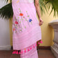 Baby Pink Embroidered Mulmul Cotton Saree