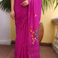 Magenta Embroidered Mulmul Cotton Saree