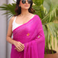 Magenta Embroidered Mulmul Cotton Saree