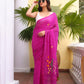 Magenta Embroidered Mulmul Cotton Saree
