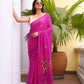 Magenta Embroidered Mulmul Cotton Saree