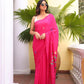 Pink Embroidered Mulmul Cotton Saree