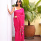 Pink Embroidered Mulmul Cotton Saree