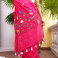 Pink Embroidered Mulmul Cotton Saree