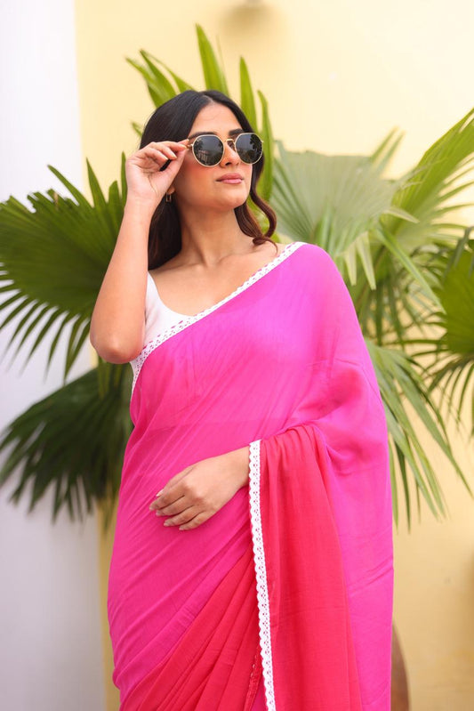 Pink Tie Dye Mulmul Cotton Saree