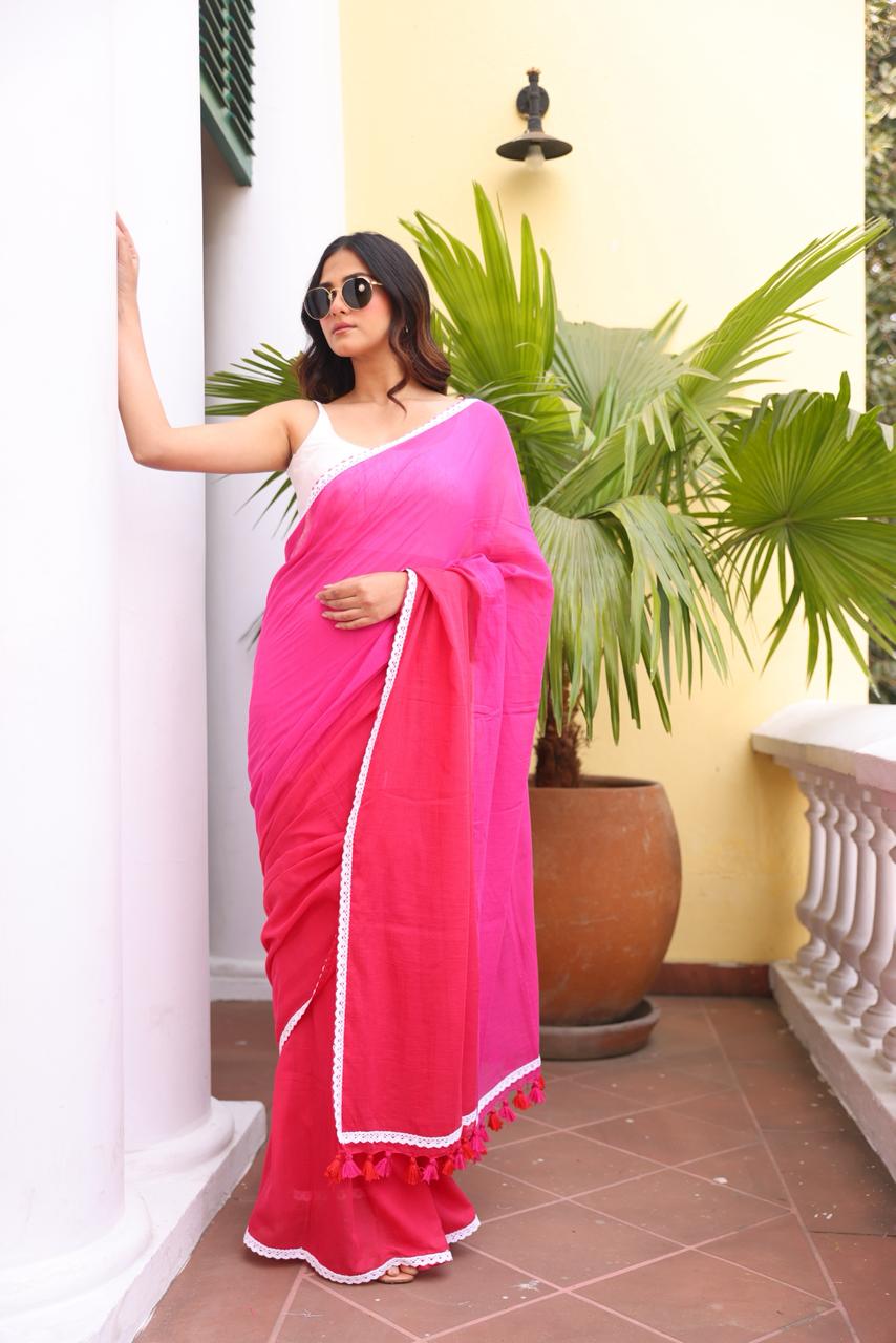Pink Tie Dye Mulmul Cotton Saree