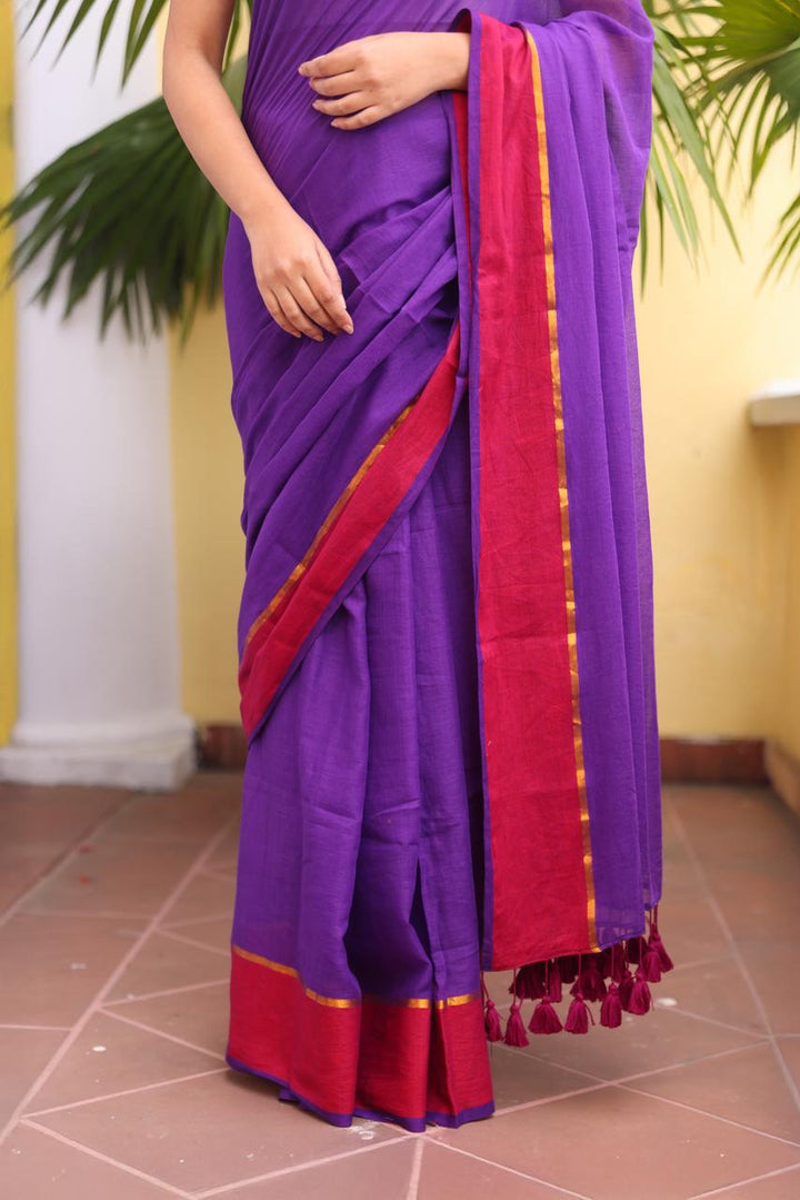 Classic Purple Mulmul Cotton Saree