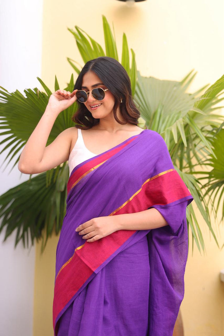 Classic Purple Mulmul Cotton Saree