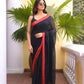 Deep Black Mulmul Cotton Saree