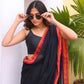 Deep Black Mulmul Cotton Saree