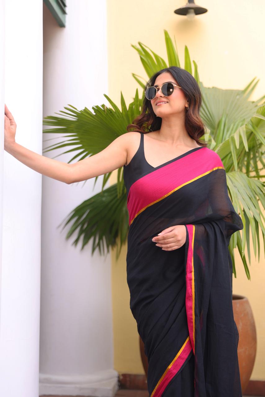 Classic Black Mulmul Cotton Saree