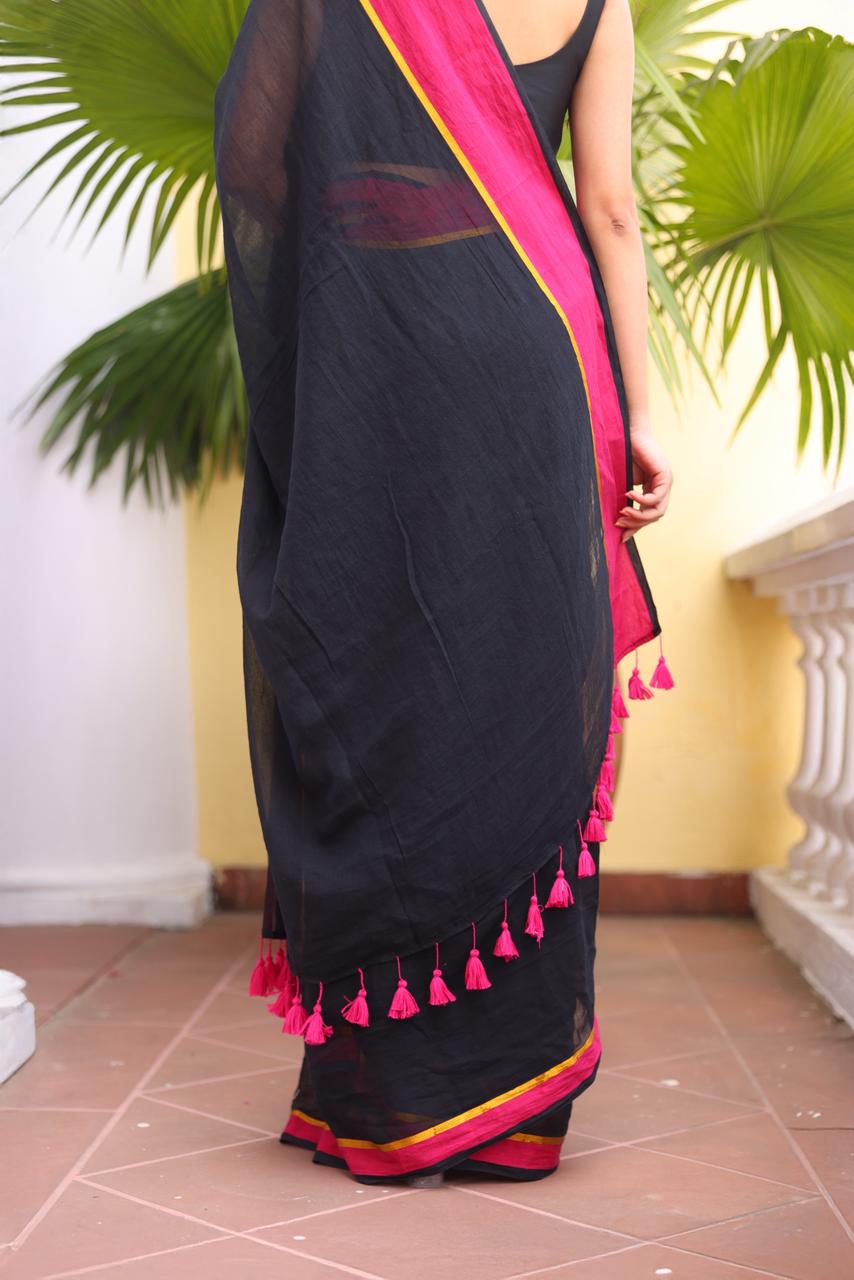 Classic Black Mulmul Cotton Saree