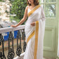 White Temple Border Mulmul Cotton Saree