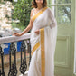 White Temple Border Mulmul Cotton Saree