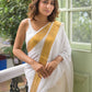 White Temple Border Mulmul Cotton Saree