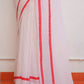 White And Red Mulmul Cotton Saree