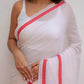 White And Red Mulmul Cotton Saree